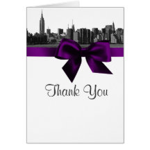 NYC Wide Skyline Etched BW Purple Thank You Greeting Card