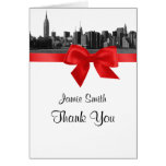 NYC Wide Skyline Etched BW Red Thank You #2 Card