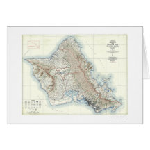 Oahu Hawaii Topographical Map 1938 Card