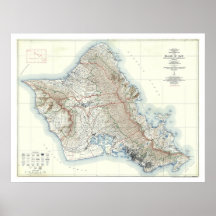 Oahu Hawaii Topographical Map 1938 Posters