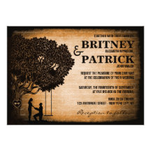 Oak Tree Carved Initials Wedding Invitations