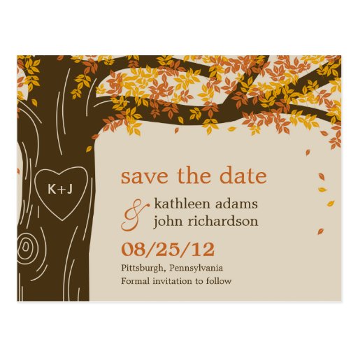 Oak Tree Fall Wedding Save The Date Postcard