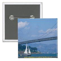 Oakland Bay Bridge with sailboat, San Francisco, C Buttons