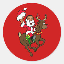 Obama Christmas Reindeer Santa Claus gifts Round Stickers