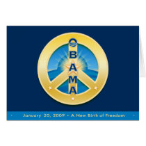 Obama GoldStar Peace, 1-20-09 Card, on Royal Blue