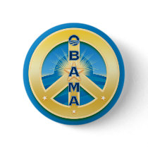 Obama GoldStar Peace Button, round on blue
