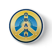 Obama GoldStar Peace Button, round on white
