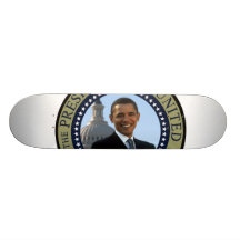 Obama Portrait in Gold Presidential Seal Skateboa Skateboards