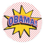 OBAMA! Retro Comic Print Round Sticker