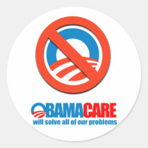 Obamacare - will solve all our problems round sticker
