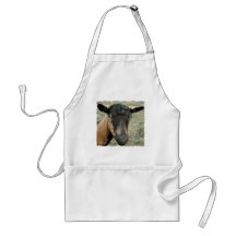 Oberhasli brown goat head shot in colour apron