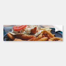 Ocean Bays Food Fried Clamari Fish Rice Plate Bumper Stickers