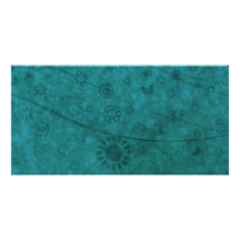 Ocean Blue Retro Flowers and Butterflies Abstract Custom Photo Card