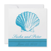 Ocean Blue Shell Beach Wedding Invitations