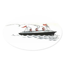 Ocean Liner at Sea Line Drawing Oval Sticker