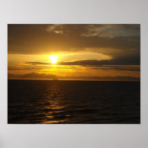 Ocean Mountain Sunset Scene Alaska Posters
