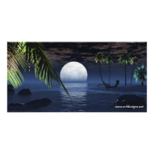 Ocean Night Moon Setting Photo Card