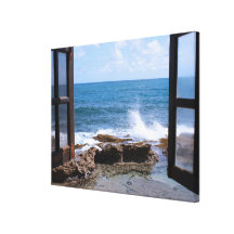 Oceanfront Rusty Window Wrapped Canvas Canvas Prints