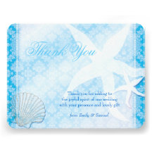 Oceanfront Starfish + Sea Shell Wedding Thank You Custom Announcements