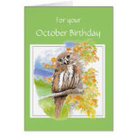 October Birthday, Fall Owl Bird Greeting Cards