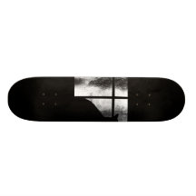 October Showers Black Cat Silhouette At Window BW Skate Board Decks