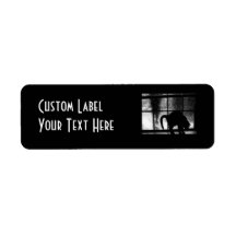 October Showers Cat Silhouette At Window 2 B&W Return Address Labels