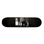 October Showers Cat Silhouette At Window 2 B&W Skateboard