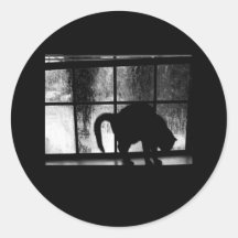 October Showers Cat Silhouette At Window 2 B&W Round Sticker