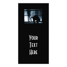 October Showers Cat Silhouette At Window 2 Blue Picture Card