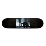 October Showers Cat Silhouette At Window 2 Blue Skate Deck