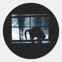 October Showers Cat Silhouette At Window 2 Blue Round Sticker