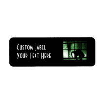 October Showers Cat Silhouette At Window 2 Green Return Address Labels