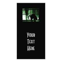 October Showers Cat Silhouette At Window 2 Green Photo Cards