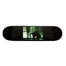 October Showers Cat Silhouette At Window 2 Green Skate Board Decks