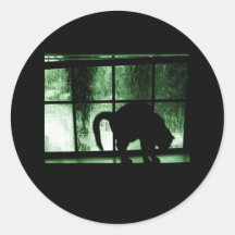 October Showers Cat Silhouette At Window 2 Green Round Sticker