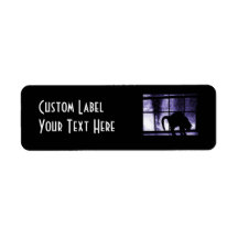 October Showers Cat Silhouette At Window 2 Indigo Return Address Labels