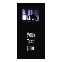 October Showers Cat Silhouette At Window 2 Indigo Photo Card Template