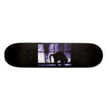 October Showers Cat Silhouette At Window 2 Indigo Custom Skateboard