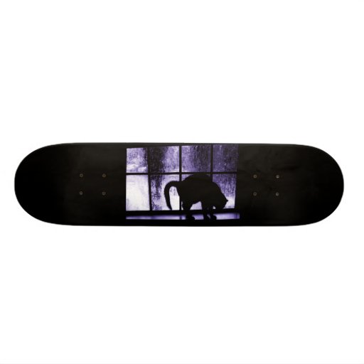 October Showers Cat Silhouette At Window 2 Indigo Custom Skateboard