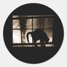 October Showers Cat Silhouette At Window 2 Orange Stickers