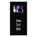October Showers Cat Silhouette At Window 2 Purple Customized Photo Card