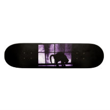October Showers Cat Silhouette At Window 2 Purple Skate Boards