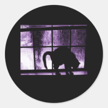 October Showers Cat Silhouette At Window 2 Purple Sticker
