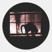 October Showers Cat Silhouette At Window 2 Red Sticker