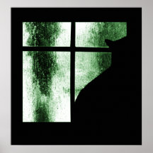 October Showers Cat Silhouette At Window Green Poster