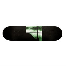 October Showers Cat Silhouette At Window Green Skate Board Deck