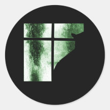 October Showers Cat Silhouette At Window Green Sticker