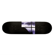 October Showers Cat Silhouette At Window Indigo Skate Board Decks