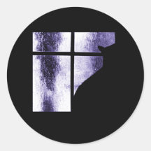 October Showers Cat Silhouette At Window Indigo Round Stickers