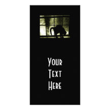 October Showers Cat Silhouette At Window Yellow Photo Card